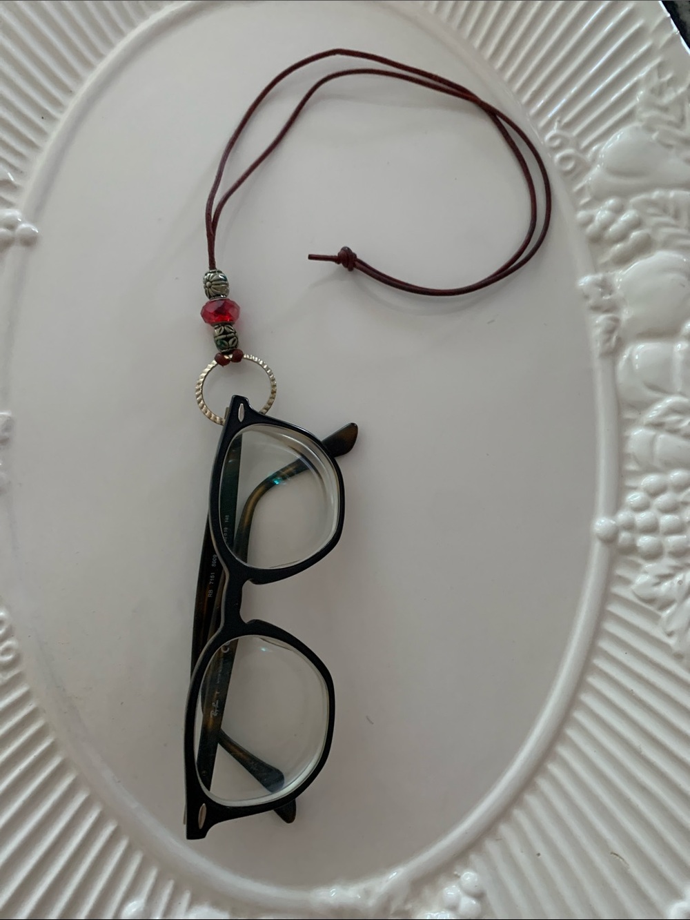 Leather Eyeglass Necklace Lanyard with Black Frame Holder
